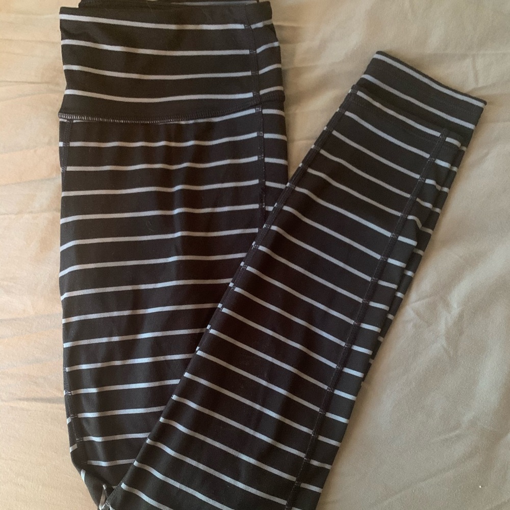 Athleta Black and Gray Striped Leggings